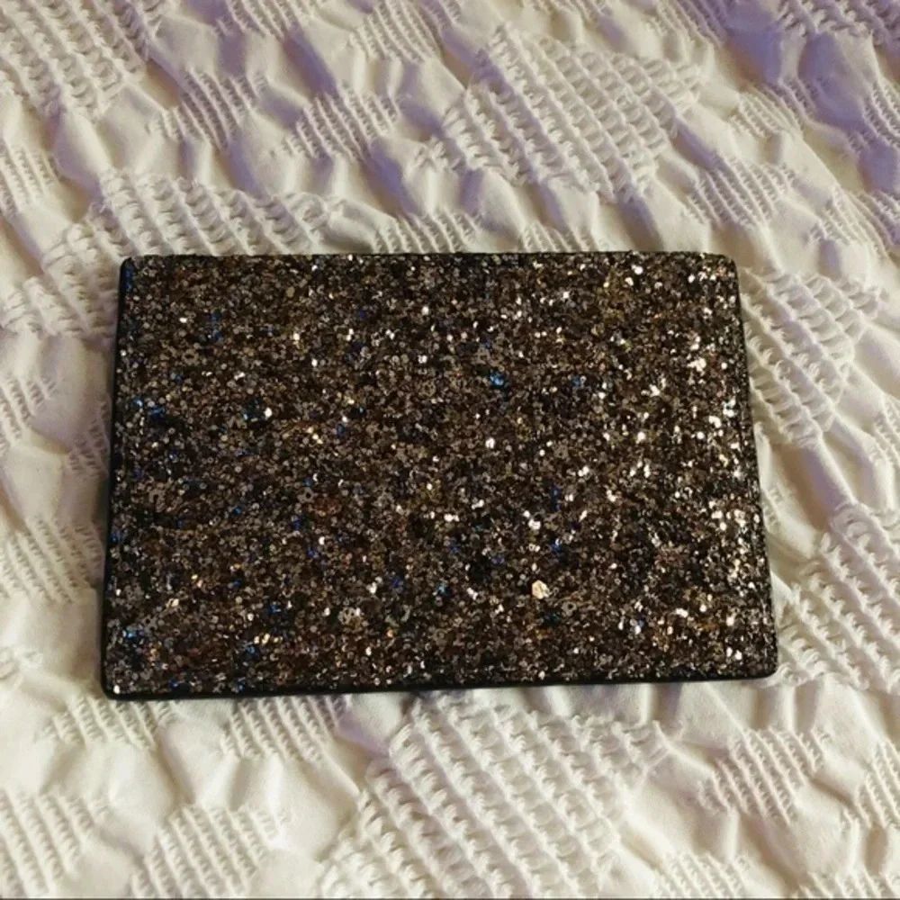Kate Spade New York Glitter Card Holder Wallet Saffiano Black NWT